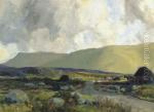 Landscape With Peat Stacks And Turf Cutters Oil Painting by James Humbert Craig