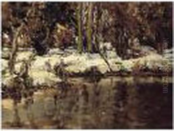 Riverbank In Snow Oil Painting by James Humbert Craig