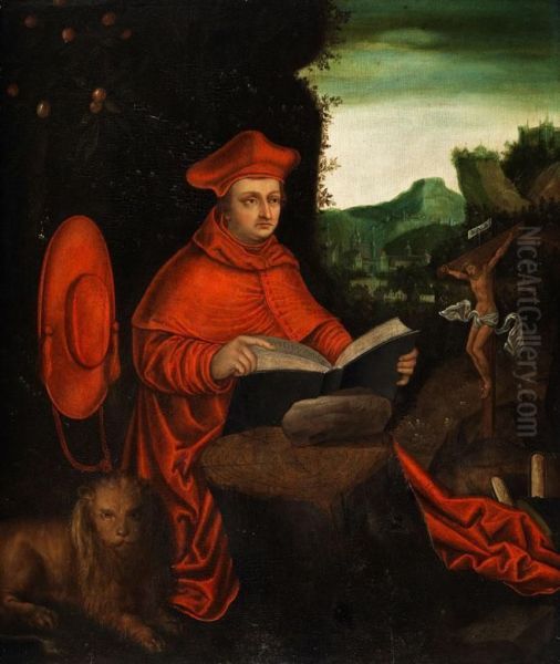 Kardinal Albrecht Von Brandenburg Als Kirchenvater Hieronymus Oil Painting by Lucas The Elder Cranach