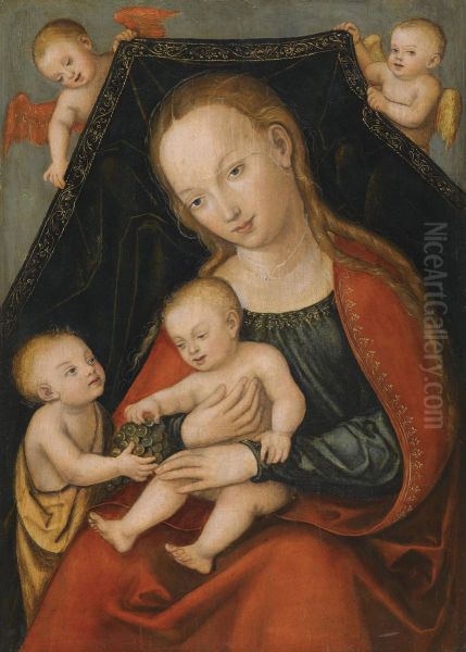 The Virgin And Child With St. John The Baptist And Two Angels Oil Painting by Lucas The Elder Cranach