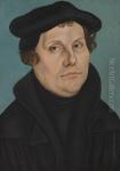 Portrait Of Martin Luther, Head And Shoulders, Turned Towards The Viewer Oil Painting by Lucas The Elder Cranach