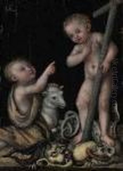 The Infant Christ And Saint John The Baptist Oil Painting by Lucas The Elder Cranach