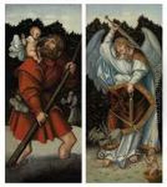 Saint Christopher Carrying The Christ Child Oil Painting by Lucas The Elder Cranach