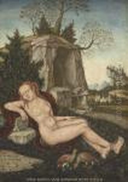 A Reclining Water Nymph Oil Painting by Lucas The Elder Cranach