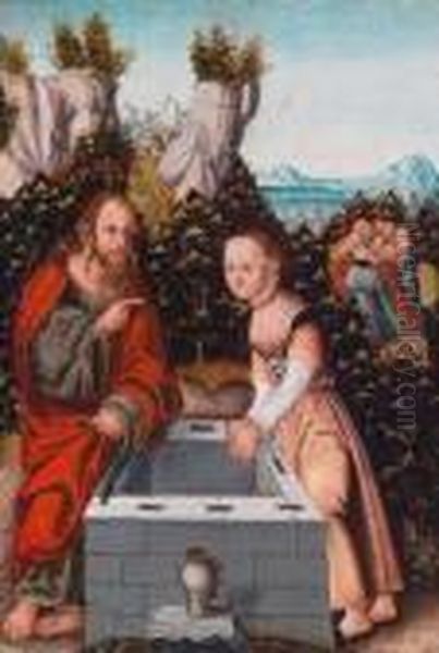 Werkstatt Christusund Die Samariterin Am Brunnen Oil Painting by Lucas The Elder Cranach