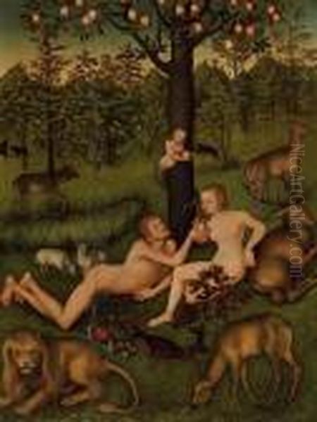 The Garden Of Eden Oil Painting by Lucas The Elder Cranach