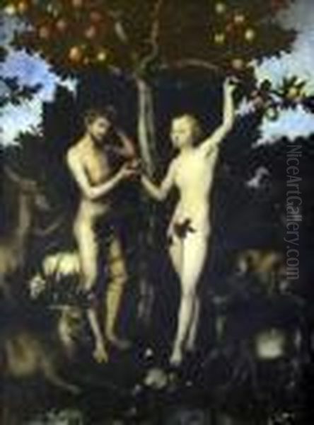 Adam And Eve Oil Painting by Lucas The Elder Cranach