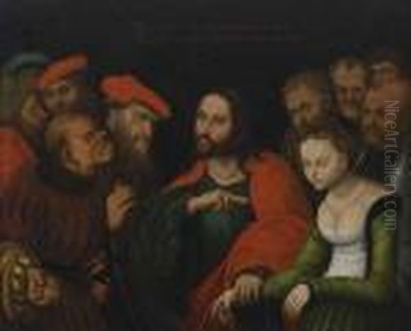 Christus Und Die Ehebrecherin. Oil Painting by Lucas The Elder Cranach