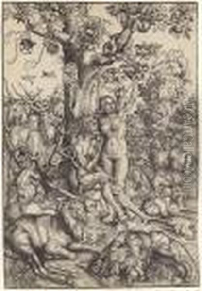 Adam And Eve In Paradise Oil Painting by Lucas The Elder Cranach