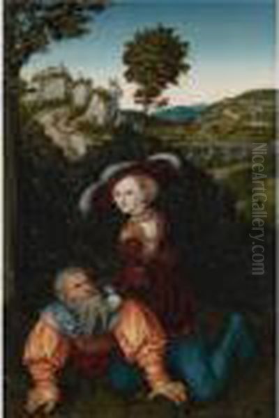 Phyllis And Aristotle Oil Painting by Lucas The Elder Cranach