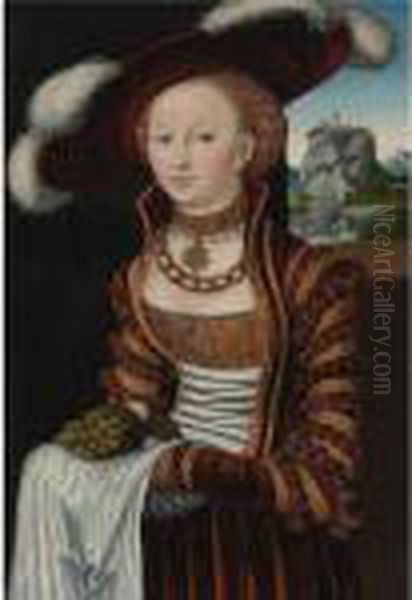 Portrait Of A Young Lady Holding Grapes And Apples Oil Painting by Lucas The Elder Cranach