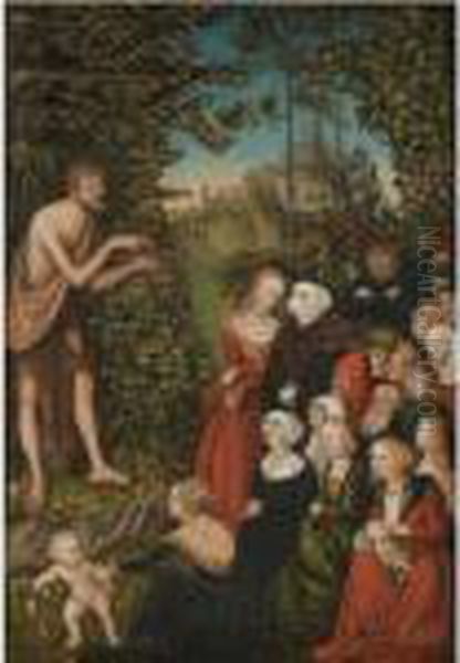 Saint John The Baptist Preaching In The Wilderness Oil Painting by Lucas The Elder Cranach