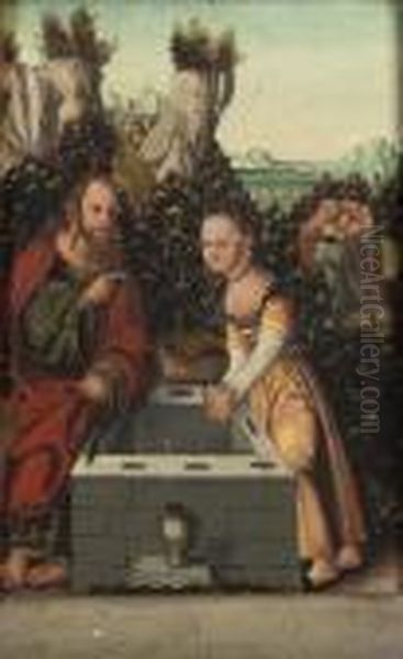 Christ And The Woman From Samaria Oil Painting by Lucas The Elder Cranach