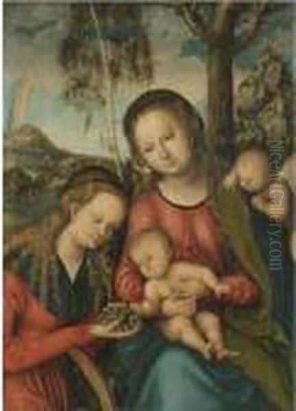 The Virgin And Child With Saint 
Catherine Holding A Bunch Of Grapes, A Winged Cherub Behind Oil Painting by Lucas The Elder Cranach