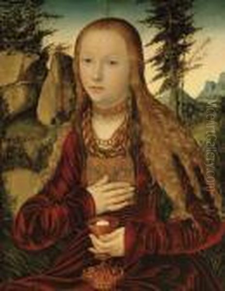 St. Barbara In A Wooded Landscape Oil Painting by Lucas The Elder Cranach