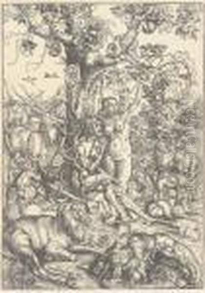 Adam And Eve In Paradise Oil Painting by Lucas The Elder Cranach