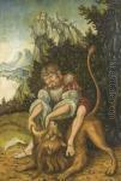 Herkules Der Lowenbezwinger. Oil Painting by Lucas The Elder Cranach