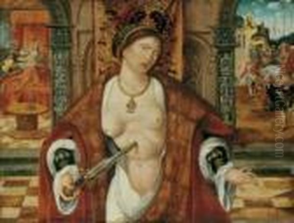 A, Sich Selbst Entleibend. Ol Auf Holz . H 45; B 58 Cm Oil Painting by Lucas The Elder Cranach