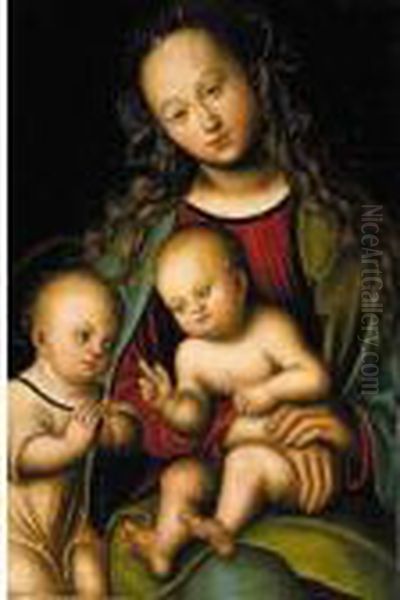 Virgin And Child With The Infant St. John The Baptist Oil Painting by Lucas The Elder Cranach