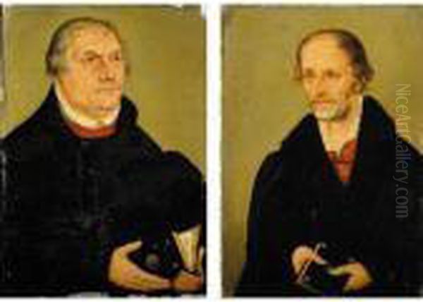 Portrait Of Martin Luther, Half Length, Holding A Prayer Book Oil Painting by Lucas The Elder Cranach