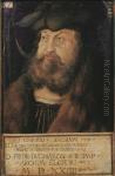 Portrait Of Frederick The Wise, 
Elector Of Saxony, Small Half-length, In A Black Costume With A White 
Collar, A Fur Coat And A Black Hat Oil Painting by Lucas The Elder Cranach