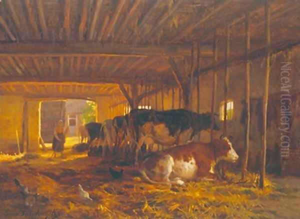 The Cow shed Oil Painting by Jean Louis van Kuyck