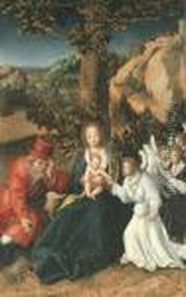 The Holy Family With Angels In A Landscape Oil Painting by Lucas The Elder Cranach