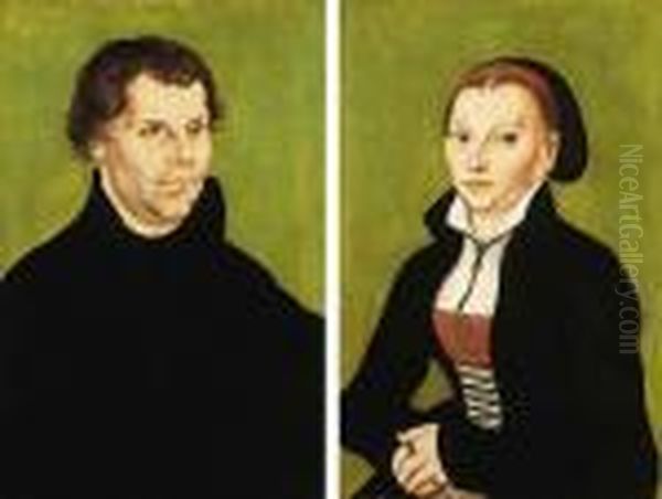 Portrait Of Martin Luther And Katharina Von Bora Oil Painting by Lucas The Elder Cranach