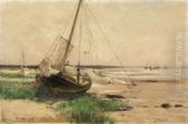 American, - Beached Ship Oil Painting by Bruce Crane