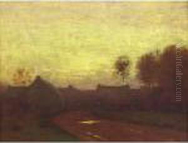 The Twilight Hour (edge Of The Village) Oil Painting by Bruce Crane