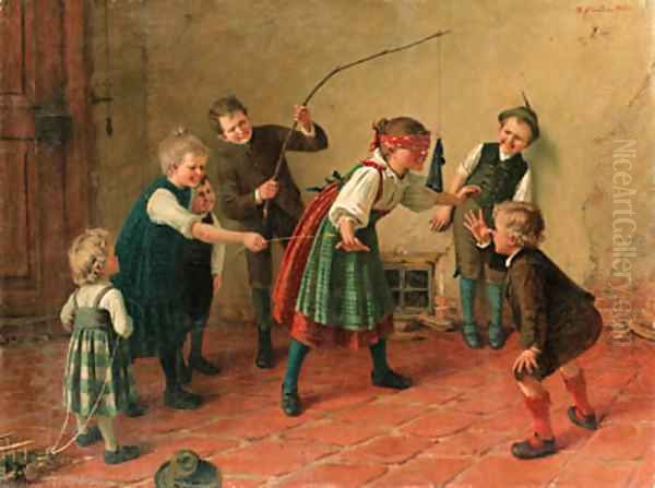 Blind Man's Bluff Oil Painting by Theodor Kleehaas