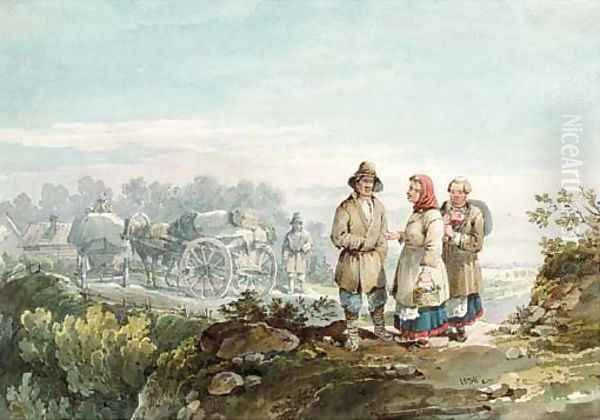 Russian Peasants Oil Painting by Carl Ivanovitch Kollmann