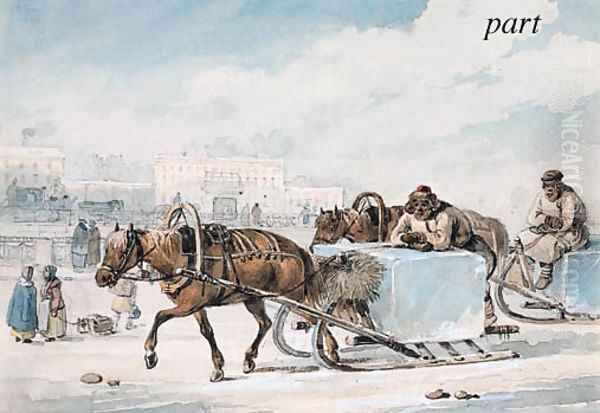 The Ice-Haulers Oil Painting by Carl Ivanovitch Kollmann