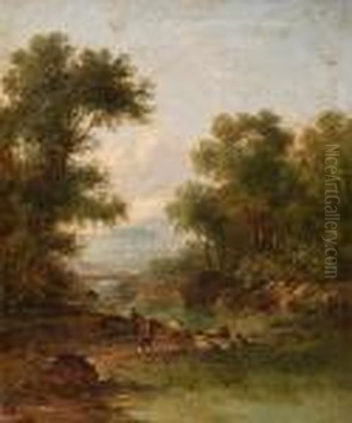 Fishing On The Riverbank Oil Painting by Thomas Creswick