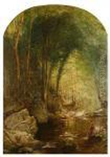 Lady In A Woodland Glade Oil Painting by Thomas Creswick