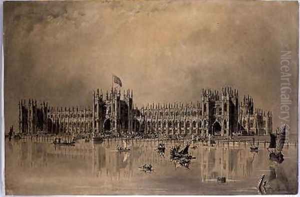 Perspective drawing of the artists proposed new Houses of Parliament Oil Painting by James Thomas Knowles