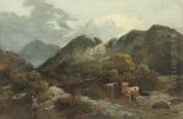 Angling With Cattle Watering Nearby Oil Painting by Thomas Creswick