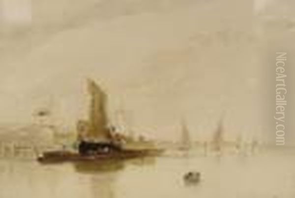 Canal Oil Painting by Thomas Creswick