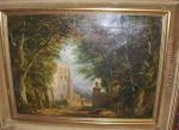 Figures Before A Country House Oil Painting by Thomas Creswick