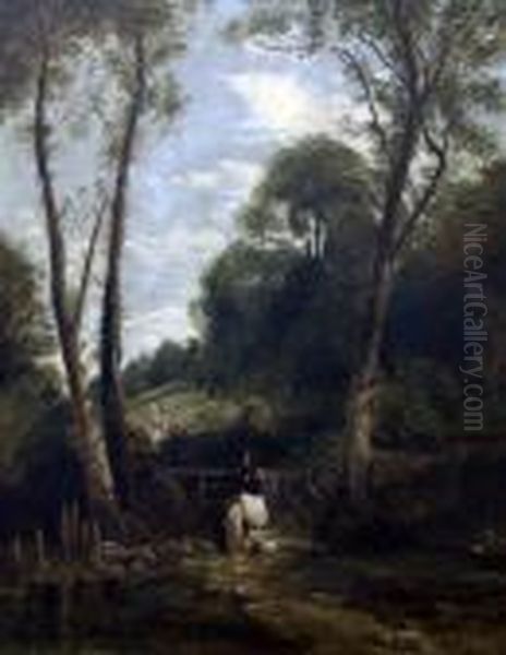 Lady In Parkland Oil Painting by Thomas Creswick