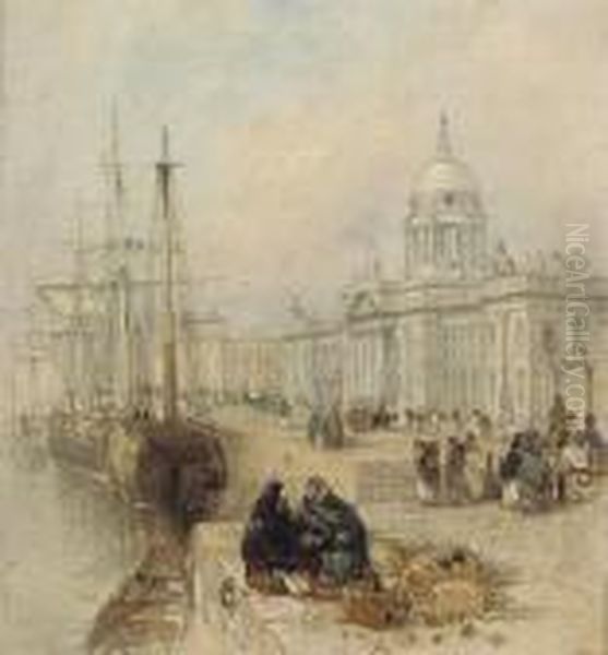 The Custom House, Dublin Oil Painting by Thomas Creswick