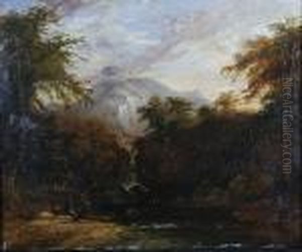 Wooded River Landscape With Figures On The Bank Oil Painting by Thomas Creswick