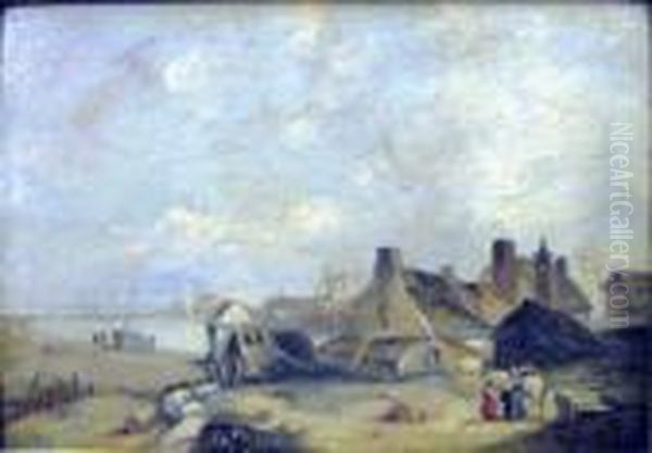 Village On An Estuary Oil Painting by Thomas Creswick