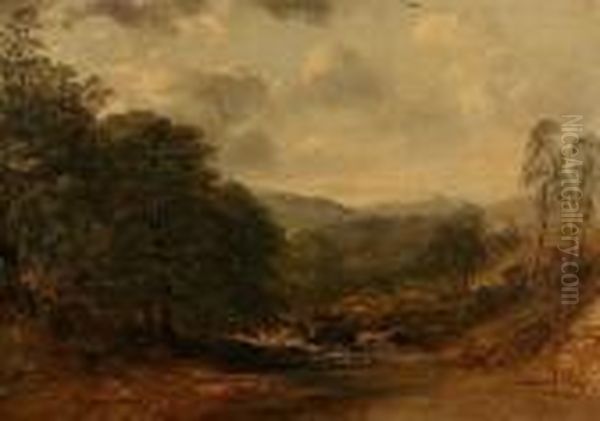 Mountainous River Landscape Oil Painting by Thomas Creswick