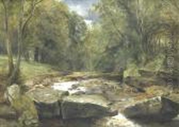 A Woodlandstream Oil Painting by Thomas Creswick