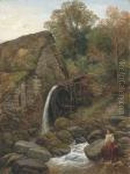 An Over-shot Water-mill Oil Painting by Thomas Creswick