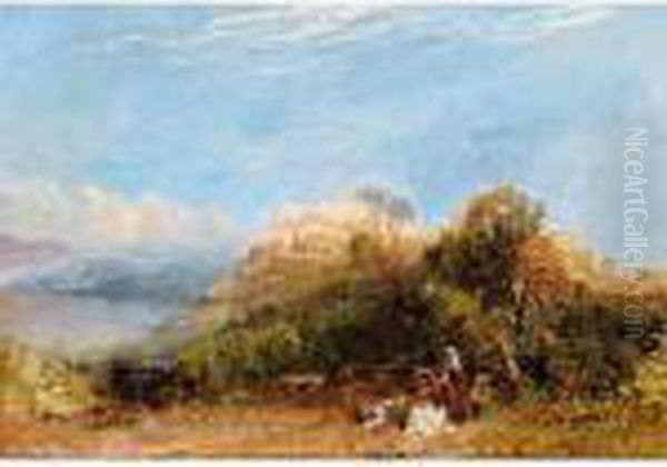 The Lake Of Albano Oil Painting by Thomas Creswick