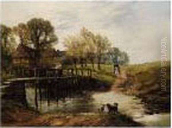 Crossing The Brook Oil Painting by Thomas Creswick