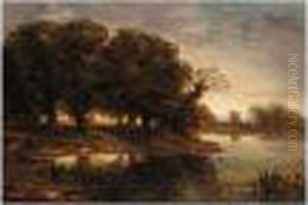 River Landscape Oil Painting by Thomas Creswick