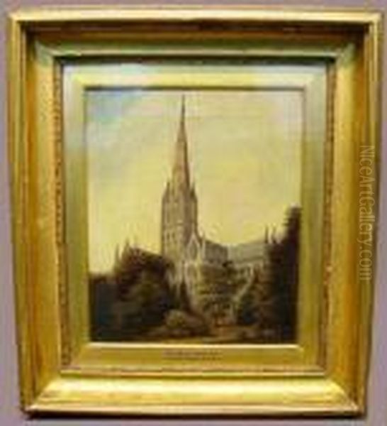 Salisbury Cathedral Oil Painting by Thomas Creswick